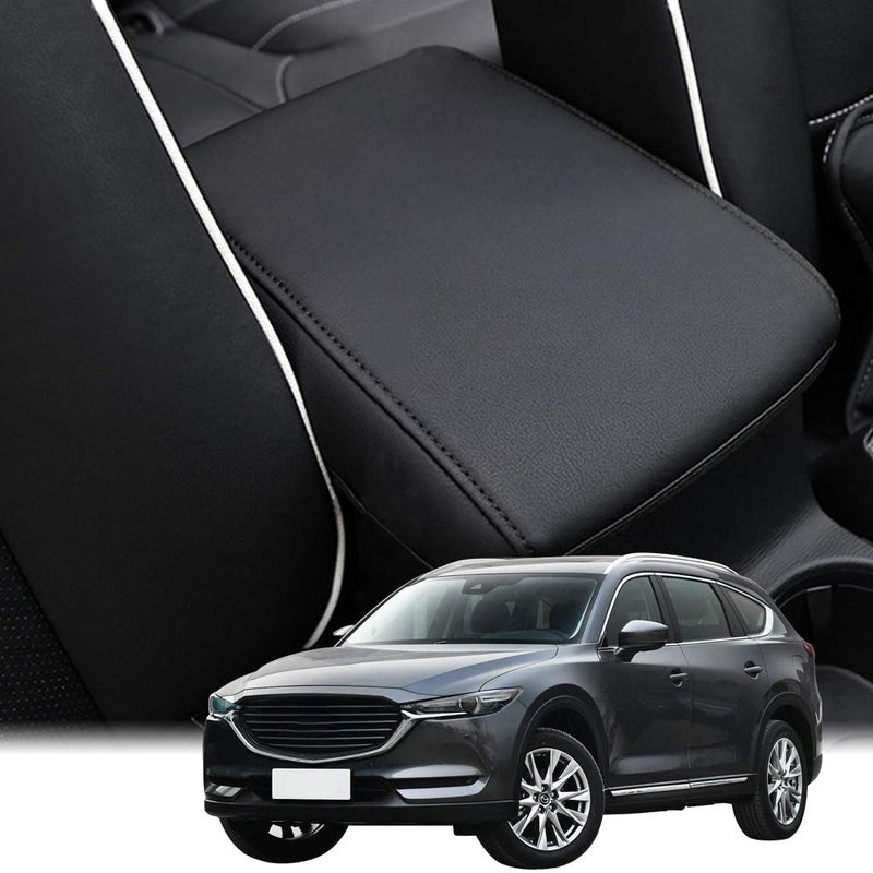INTGET for 2025 Mazda CX5/CX-5 Accessories Center Console Cover for Mazda CX5 2025 2024 2023 2022 2021 2018 2019 2020 Leather Car Armrest Arm Rest Box Lid Dog Seat Protector(Black) - Image 1